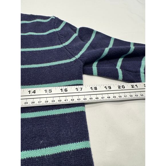 Nordstrom Kids Stripe Cotton Blend V-Neck Sweater Size L 10/12 Navy Mint Green - Picture 6 of 8